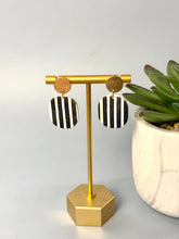 Load image into Gallery viewer, Black and White Striped Squoval Clay Earrings