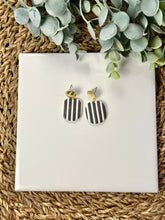 Load image into Gallery viewer, Black and White Striped Squoval Clay Earrings