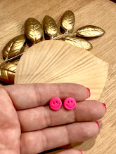 Load image into Gallery viewer, Neon Pink Smiley Stud