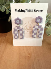 Load image into Gallery viewer, Purple Checkered Earrings