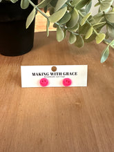 Load image into Gallery viewer, Neon Pink Smiley Stud