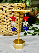 Load image into Gallery viewer, USA Red White and Blue star earrings
