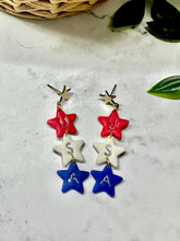Load image into Gallery viewer, USA Red White and Blue star earrings