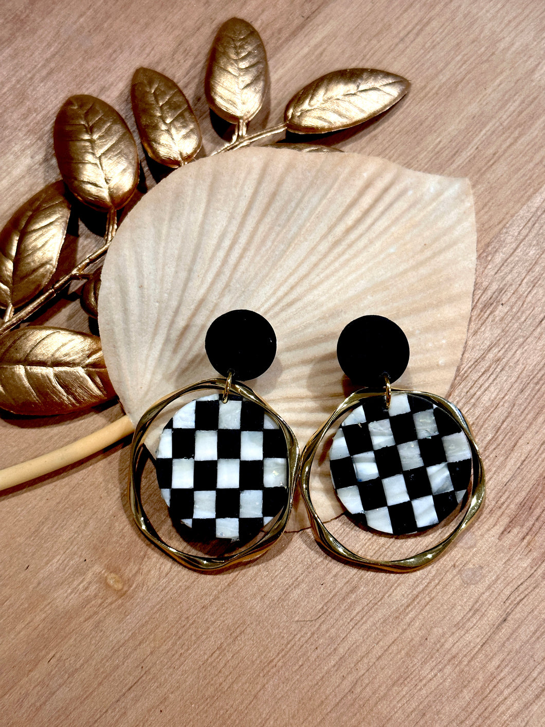 Checkered Gold Hoops