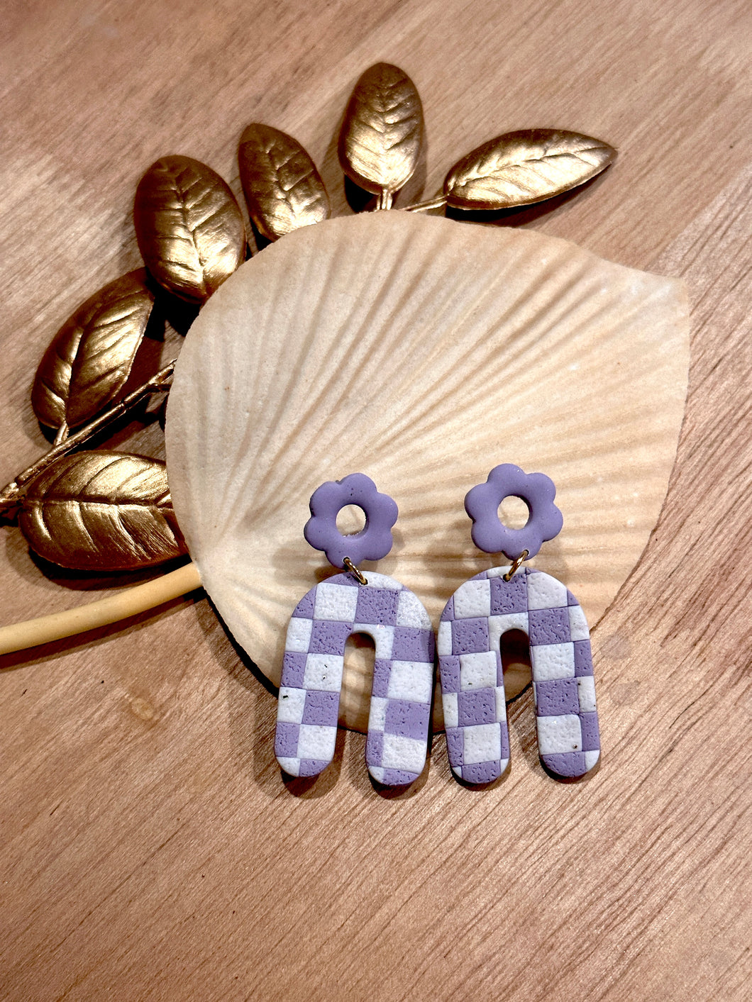 Purple Checkered Earrings
