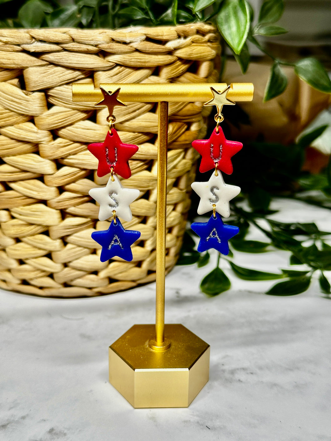 USA Red White and Blue star earrings