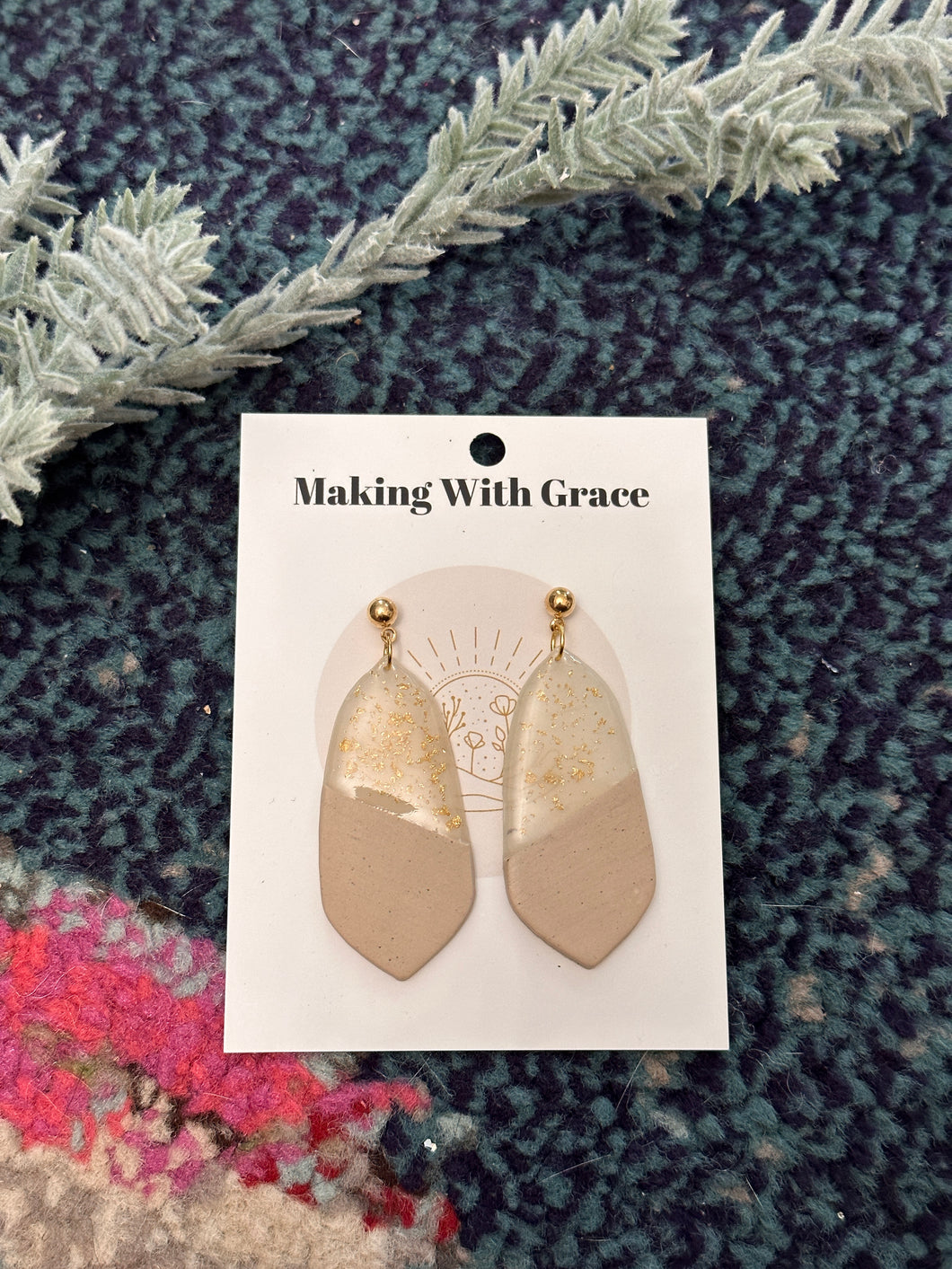 Glitter and faux wood grain earrings