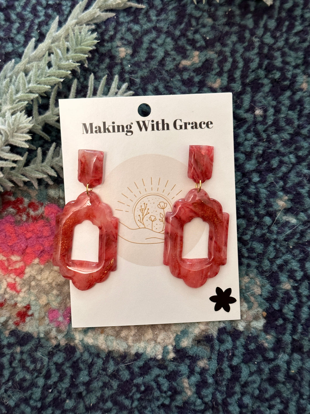 Red Faux Marbled Earrings