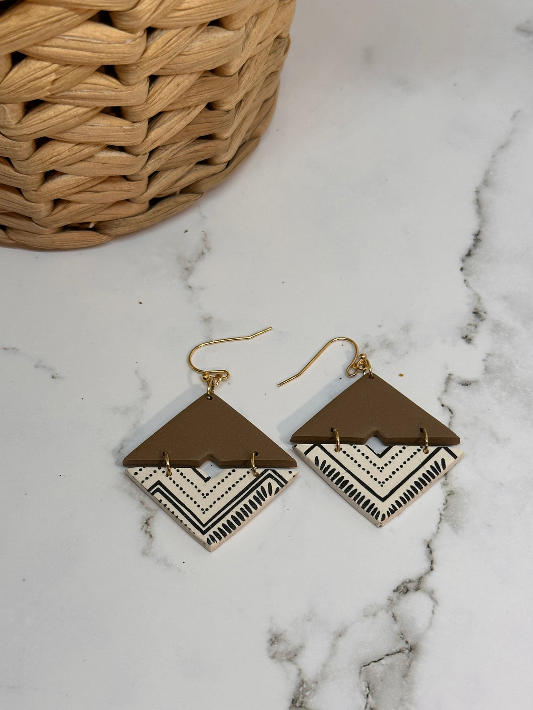 Off white and brown diamond earrings