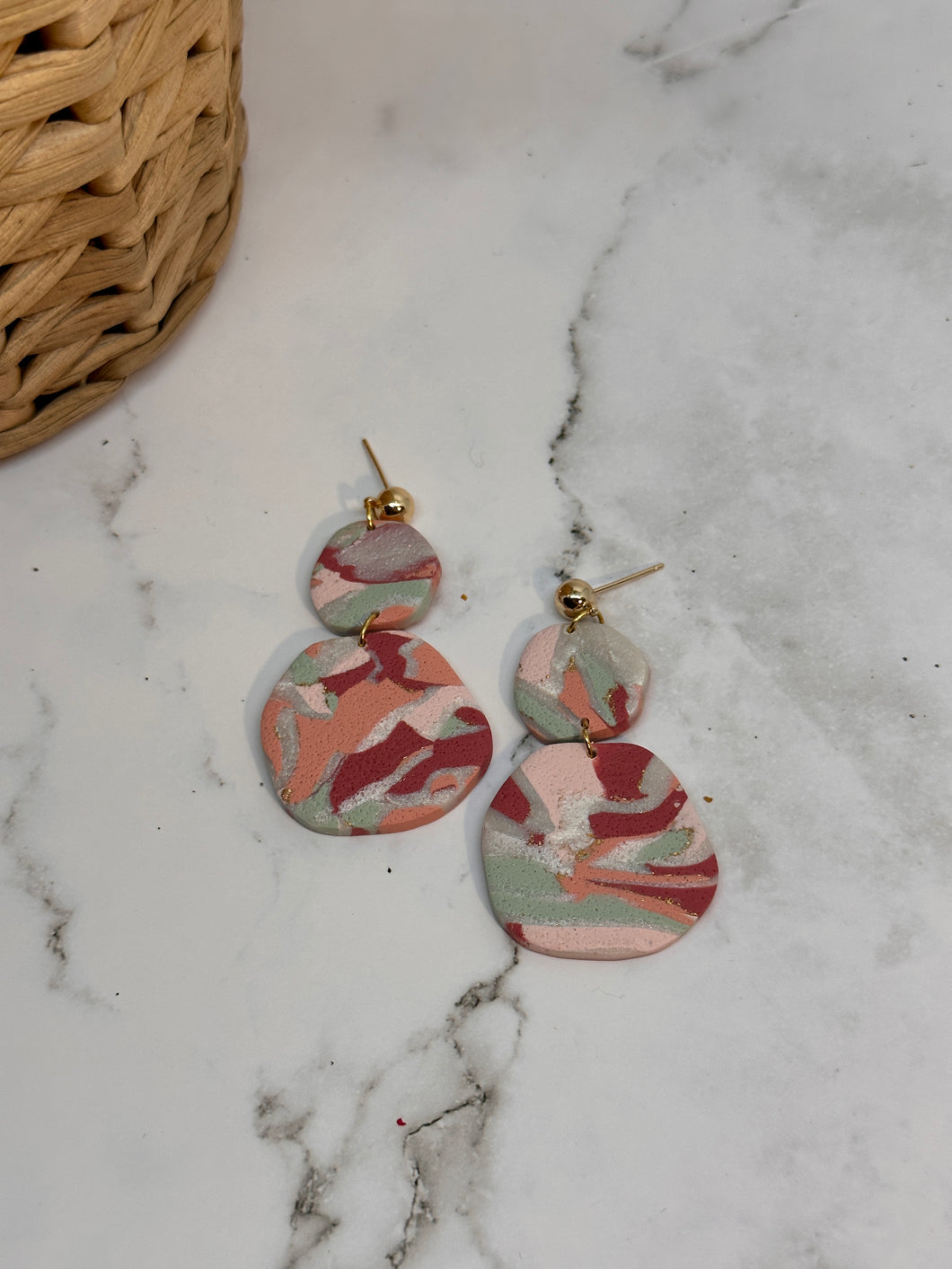 Pink and green marbled earrings