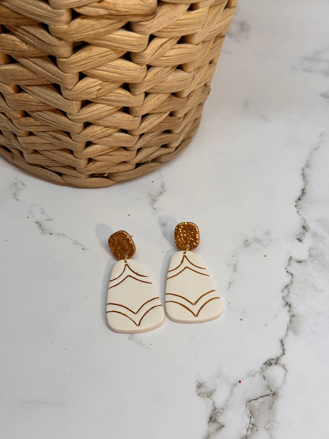 Off white and gold drop earrings